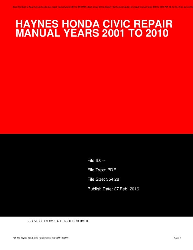 Haynes honda civic repair manual years 2001 to 2010