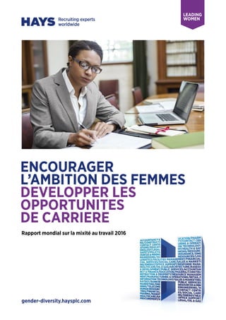 gender-diversity.haysplc.com
ENCOURAGER
L’AMBITION DES FEMMES
DEVELOPPER LES
OPPORTUNITES
DE CARRIERE
Rapport mondial sur la mixité au travail 2016
 