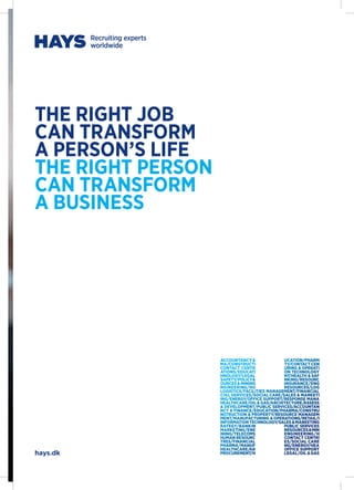 The right job
can transform
a person’s life
the right person
can transform
a business




hays.dk
 