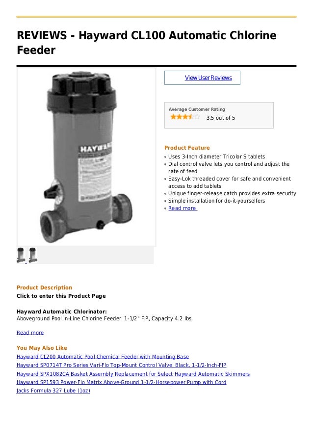Hayward cl100 automatic chlorine feeder