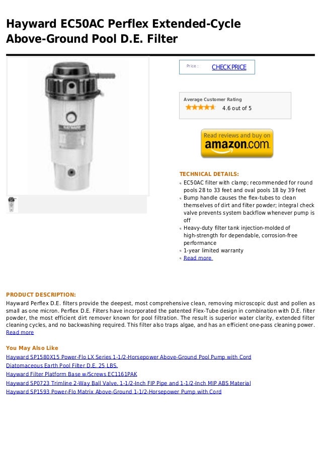 Hayward ec50 ac perflex extended cycle aboveground pool d.e. filter