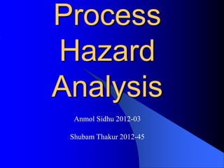 Process
Hazard
Analysis
Anmol Sidhu 2012-03
Shubam Thakur 2012-45
 