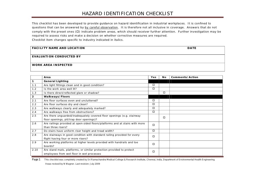 Hazard identification checklist