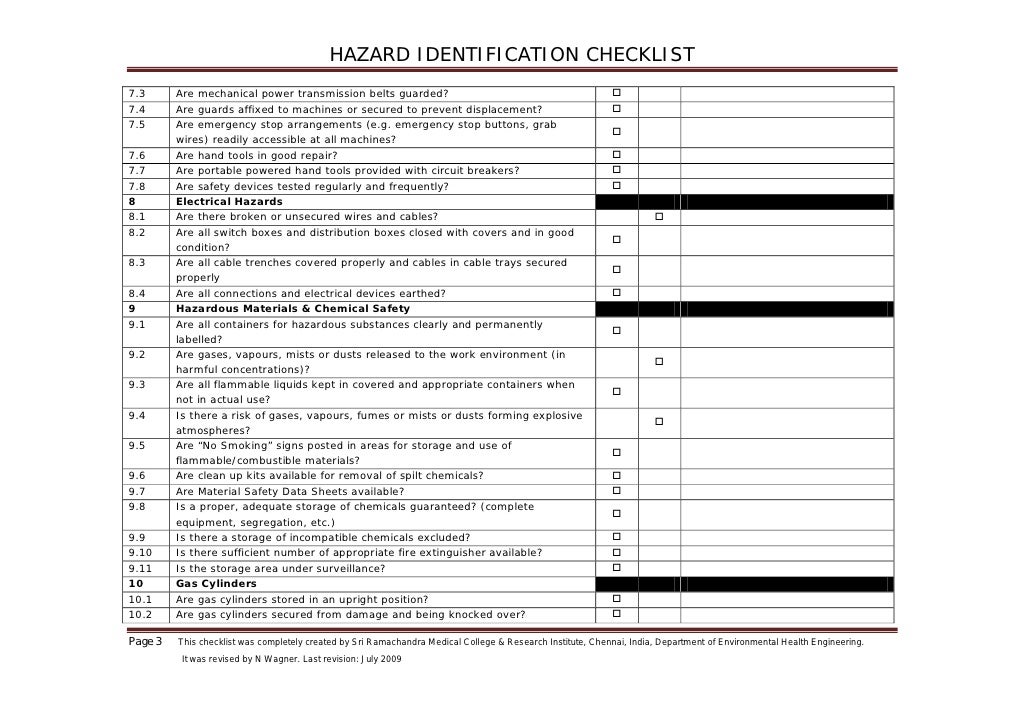 Hazard identification checklist