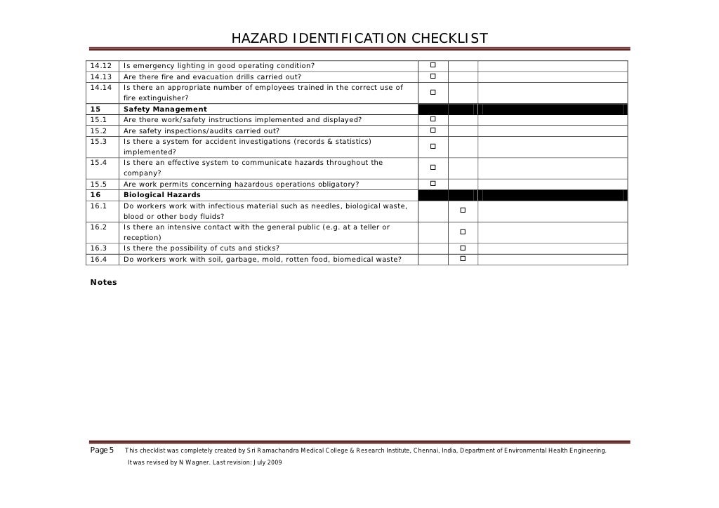Hazard identification checklist
