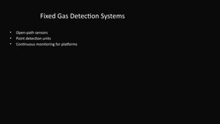 Fixed Gas Detection Systems
• Open-path sensors
• Point detection units
• Continuous monitoring for platforms
 
