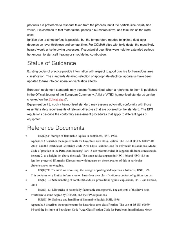 Hazardous area classification and control of ignition sources