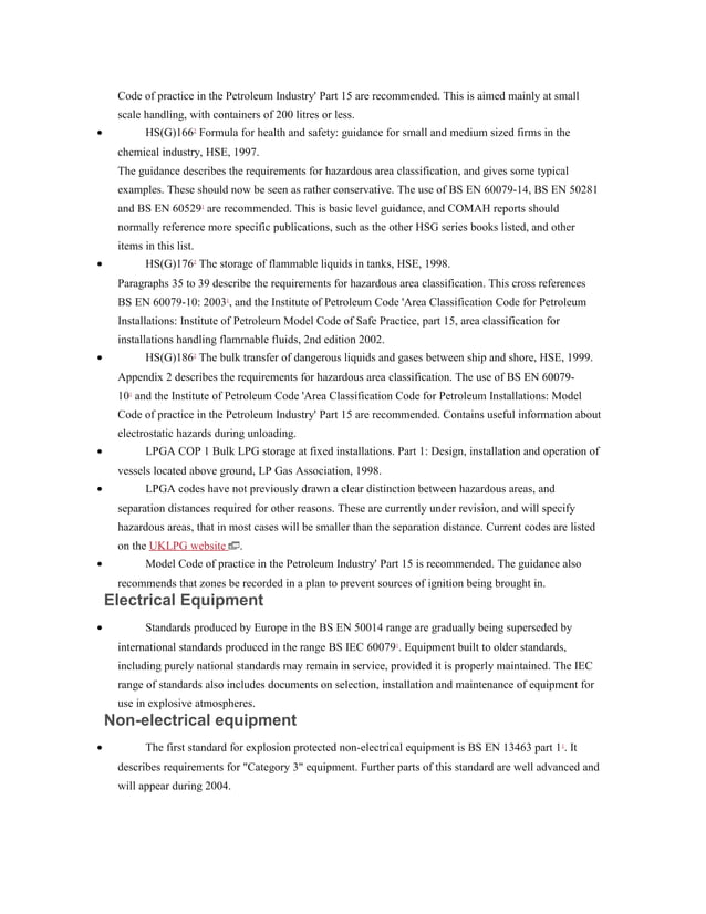 Hazardous area classification and control of ignition sources