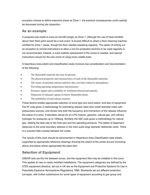 Hazardous area classification and control of ignition sources