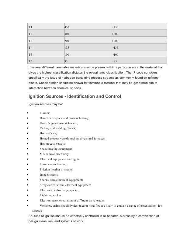 Hazardous area classification and control of ignition sources