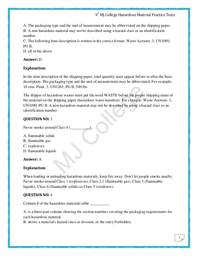 Hazardous Material Practice Test