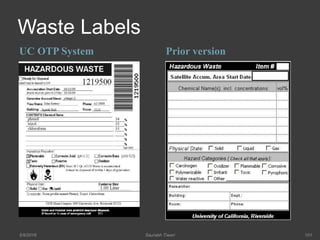 Waste Labels
UC OTP System Prior version
5/9/2016 Saurabh Tiwari 101
 
