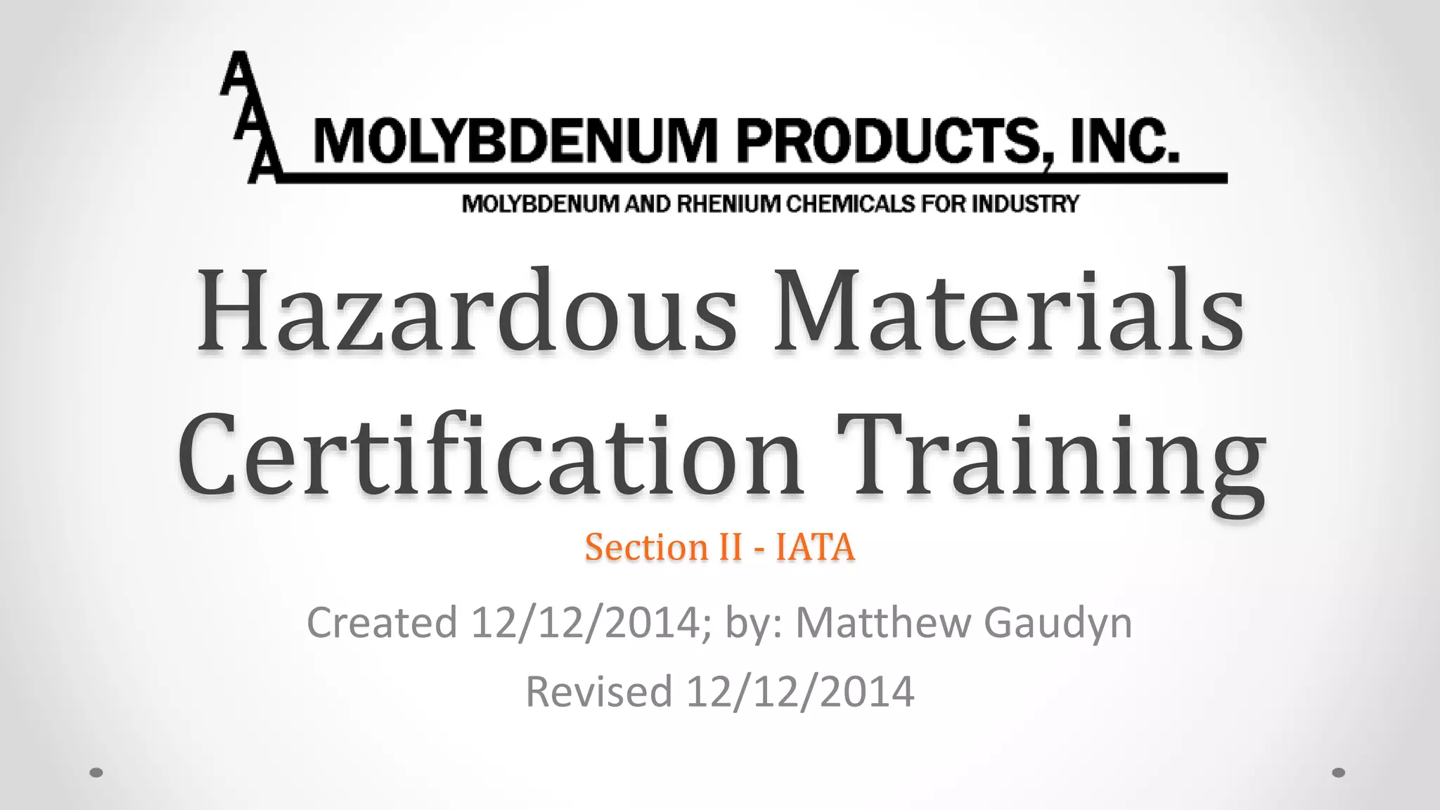 Hazardous Materials Certification Training Part 2 PPT