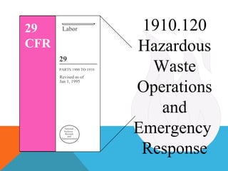 Labor
PARTS 1900 TO 1910
Revised as of
Jan 1, 1995
29
National
Archives
and
Records
Administration
1910.120
Hazardous
Waste
Operations
and
Emergency
Response
29
CFR
 