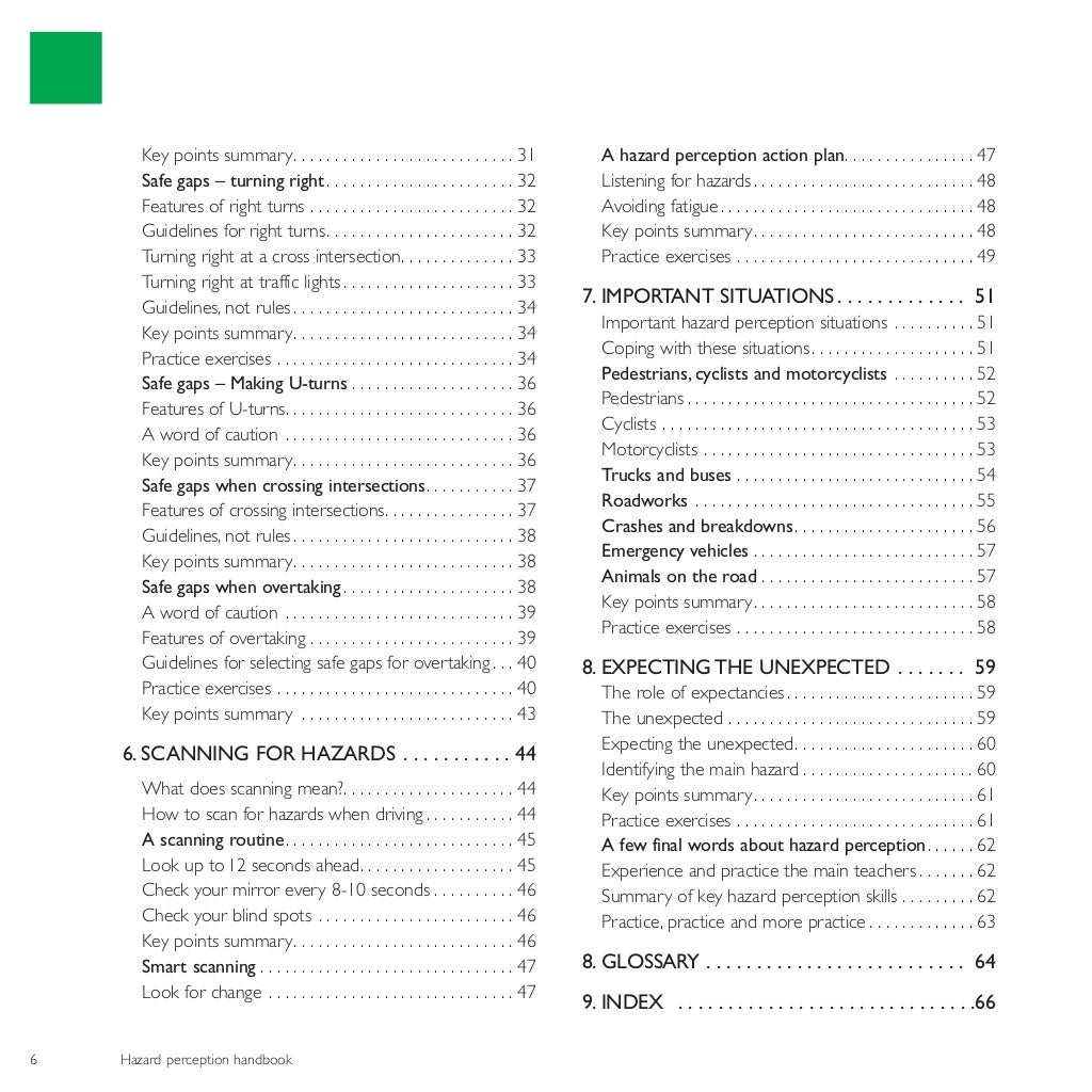 Hazard perception hand book