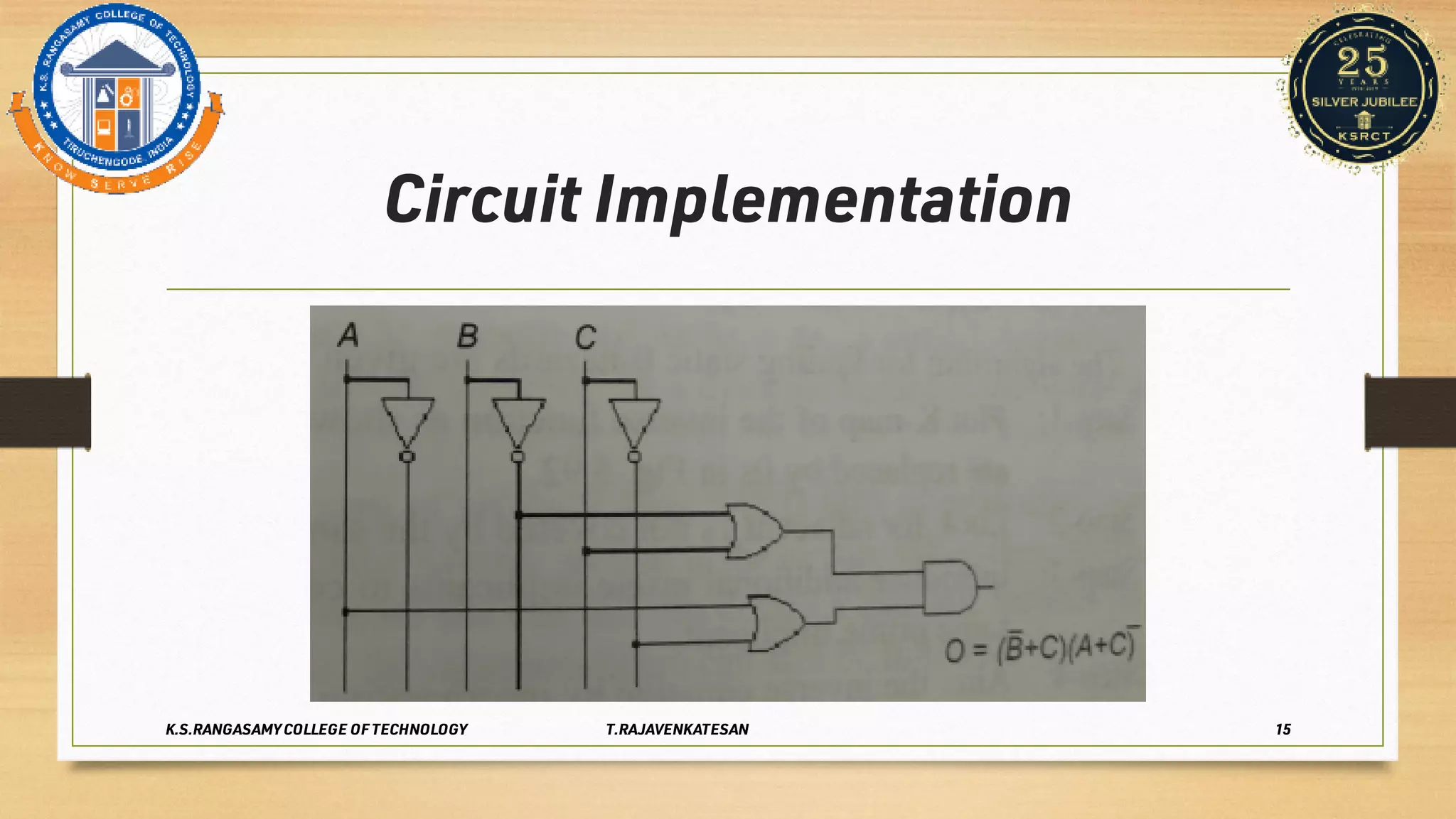 Circuit Implementation
K.S.RANGASAMY COLLEGE OF TECHNOLOGY T.RAJAVENKATESAN 15
 