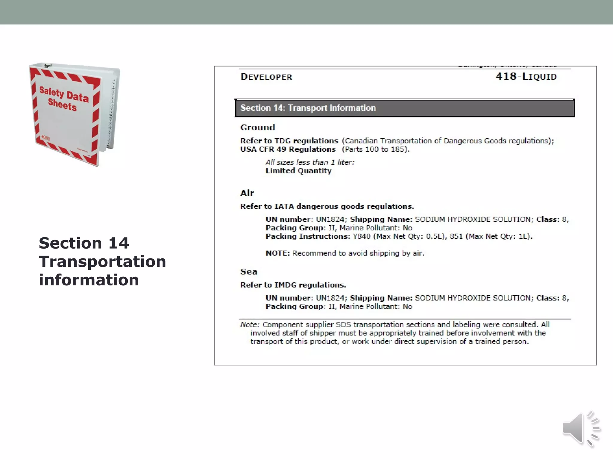 Section 14
Transportation
information

 