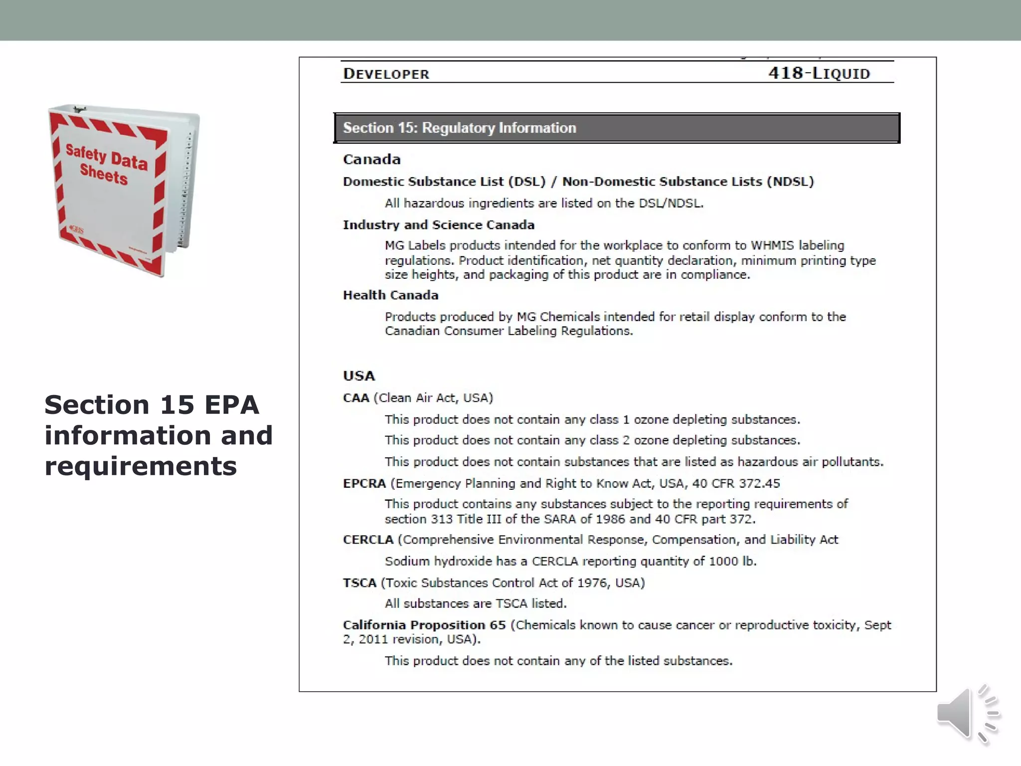 Section 15 EPA
information and
requirements

 
