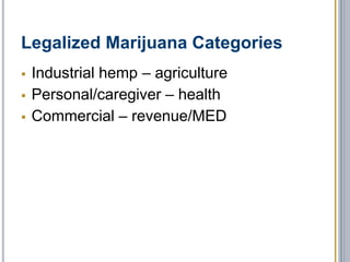 Second Wave - 2010
 Non-marijuana business people
 Brought legitimate business practices
with them
 Successfully weathered market and
regulatory changes
 