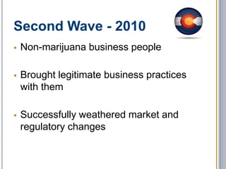 Cash Implications?
 Prior to 2011 – Cash & Bank Accounts
 Budget for break-ins
 2011 & 2012 – Banks out
 2012 – Present – Alternatives
 All cash
 Card runners
 ATM’s
 Rolling Accounts
 Side accounts
 Bank loosening
 MJ mortgages
 Fourth Courner Credit Union
 