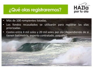 Olas prioritarias con Portulanos
Olas a registrar Líderes de olas
Máncora, Punta Ballenas
Órganos, Punta Veleros, Casa Bla...