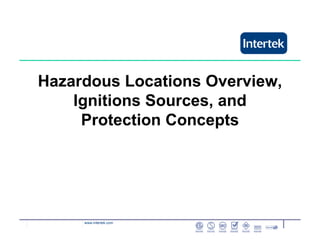 www.intertek.com
Hazardous Locations Overview,
Ignitions Sources, and
Protection Concepts
 