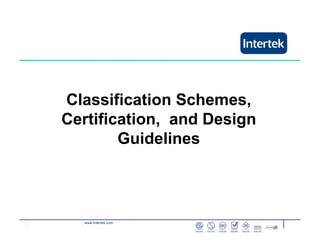 www.intertek.com
Classification Schemes,
Certification, and Design
Guidelines
 
