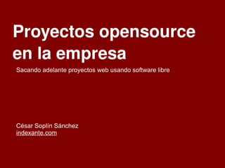 Proyectos opensource 
en la empresa
Sacando adelante proyectos web usando software libre




César Soplín Sánchez
indexante.com
 