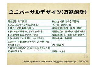 ユニバーサルデザイン(万能設計)
20110118ogawa.kiyoshi(saito.naoki,watabe.kinji)@nmiri.city.nagoya.jp
 