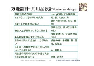 万能設計・共用品設計(Universal design)	
100	
7 Hazop
1.
2.
3.
4.
5.
6.
7.
安全分析におけるHAZOP-TRIZ連携の試み	2017/12/28	HAZOP	safety	&	security		©	@kaizen_nagoya	
 