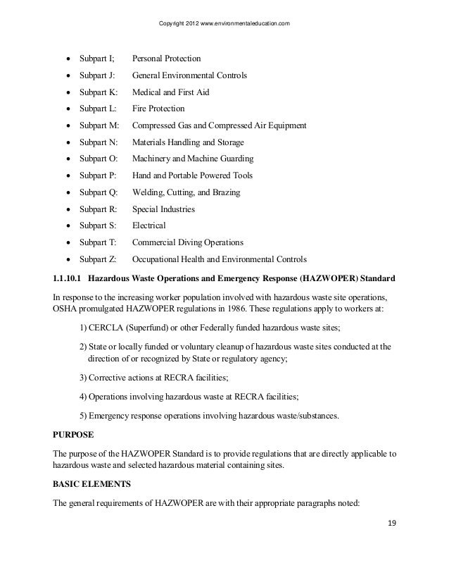 Hazwoper hazardous waste site 40 hour student initial course manual