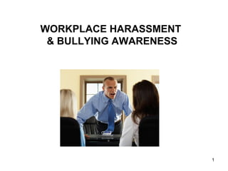 WORKPLACE HARASSMENT
 & BULLYING AWARENESS




                        1
 