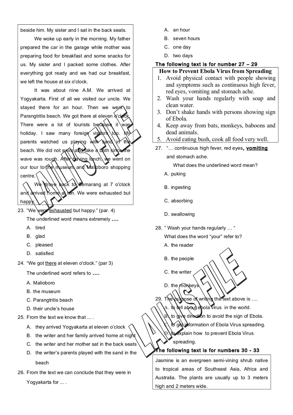 Soal Bahasa Inggris Kelas 9 Sesuai KisiKisi UN 2016 Soal Bahasa Inggris Kelas 9 Sesuai KisiKisi UN 2016