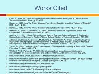 Works Cited
 Chen, B., Wise, D., 1999. Bottom-Up Limitation of Predaceous Arthropods in Detritus-Based
Terrestrial Food W...