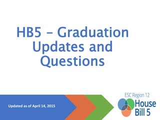 HB5 – Graduation
Updates and
Questions
Updated as of April 14, 2015
 