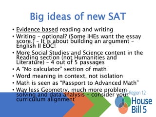 Performance Acknowledgements
 PSAT, SAT, ACT-PLAN, ACT
 PSAT = commended scholar or higher
 ACT-PLAN = college readiness in two of four subject
areas
 SAT = combined reading and math score of 1250+
 ACT = composite score of 28 (excluding writing)
 