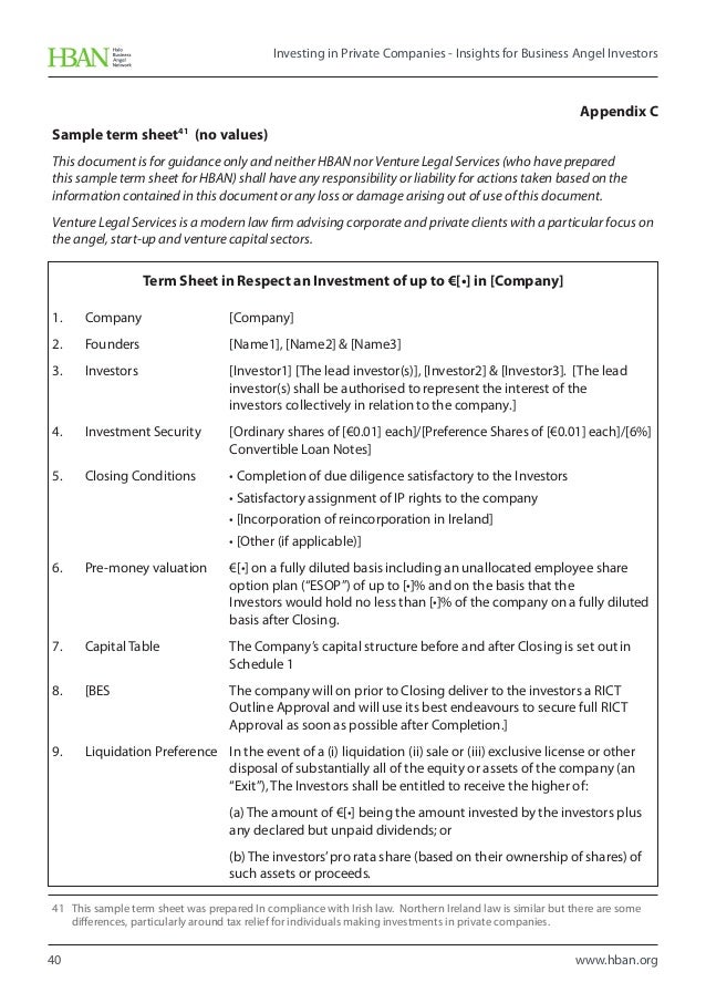 hban investing in private companies insights for business angel inv sample term sheet for angel investors