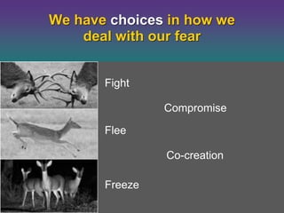 FightFleeWe have choices in how wedeal with our fearCompromiseCo-creationFreeze