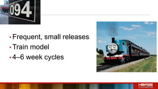 • Frequent, small releases
• Train model
• 4–6 week cycles
 