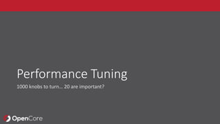 Performance Tuning
1000 knobs to turn… 20 are important?
 