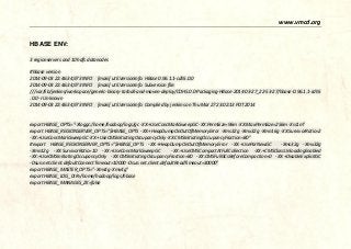 www.vmcd.org 
HBASE ENV: 3 regionservers and 10 hdfs datanodes 
#hbase version 2014-09-03 22:46:34,973 INFO [main] util.VersionInfo: HBase 0.96.1.1-cdh5.0.0 2014-09-03 22:46:34,973 INFO [main] util.VersionInfo: Subversion file: ///var/lib/jenkins/workspace/generic-binary-tarball-and-maven-deploy/CDH5.0.0-Packaging-HBase-2014-03-27_22-53-27/hbase-0.96.1.1-cdh5.0.0 -r Unknown 2014-09-03 22:46:34,973 INFO [main] util.VersionInfo: Compiled by jenkins on Thu Mar 27 23:02:13 PDT 2014 
export HBASE_OPTS="-Xloggc:/home/hadoop/logs/gc -XX:+UseConcMarkSweepGC -XX:PermSize=96m -XX:MaxPermSize=256m -Xss1m" export HBASE_REGIONSERVER_OPTS="$OPTS -XX:+HeapDumpOnOutOfMemoryError -Xms32g -Xmx32g -Xmn16g -XX:SurvivorRatio=2 -XX:+UseConcMarkSweepGC -XX:+UseCMSInitiatingOccupancyOnly -XX:CMSInitiatingOccupancyFraction=80" #export HBASE_REGIONSERVER_OPTS="$OPTS -XX:+HeapDumpOnOutOfMemoryError -XX:+UseParNewGC -Xms32g -Xmx32g -Xmn12g -XX:SurvivorRatio=10 -XX:+UseConcMarkSweepGC -XX:+UseCMSCompactAtFullCollection -XX:+CMSClassUnloadingEnabled -XX:+UseCMSInitiatingOccupancyOnly -XX:CMSInitiatingOccupancyFraction=80 -XX:CMSFullGCsBeforeCompaction=0 -XX:+DisableExplicitGC -Dsun.net.client.defaultConnectTimeout=10000 -Dsun.net.client.defaultReadTimeout=30000" export HBASE_MASTER_OPTS="-Xms4g -Xmx4g" export HBASE_LOG_DIR=/home/hadoop/logs/hbase export HBASE_MANAGES_ZK=false 
 