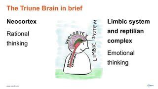 www.luxoft.com
The Triune Brain in brief
Neocortex
Rational
thinking
Limbic system
and reptilian
complex
Emotional
thinking
 