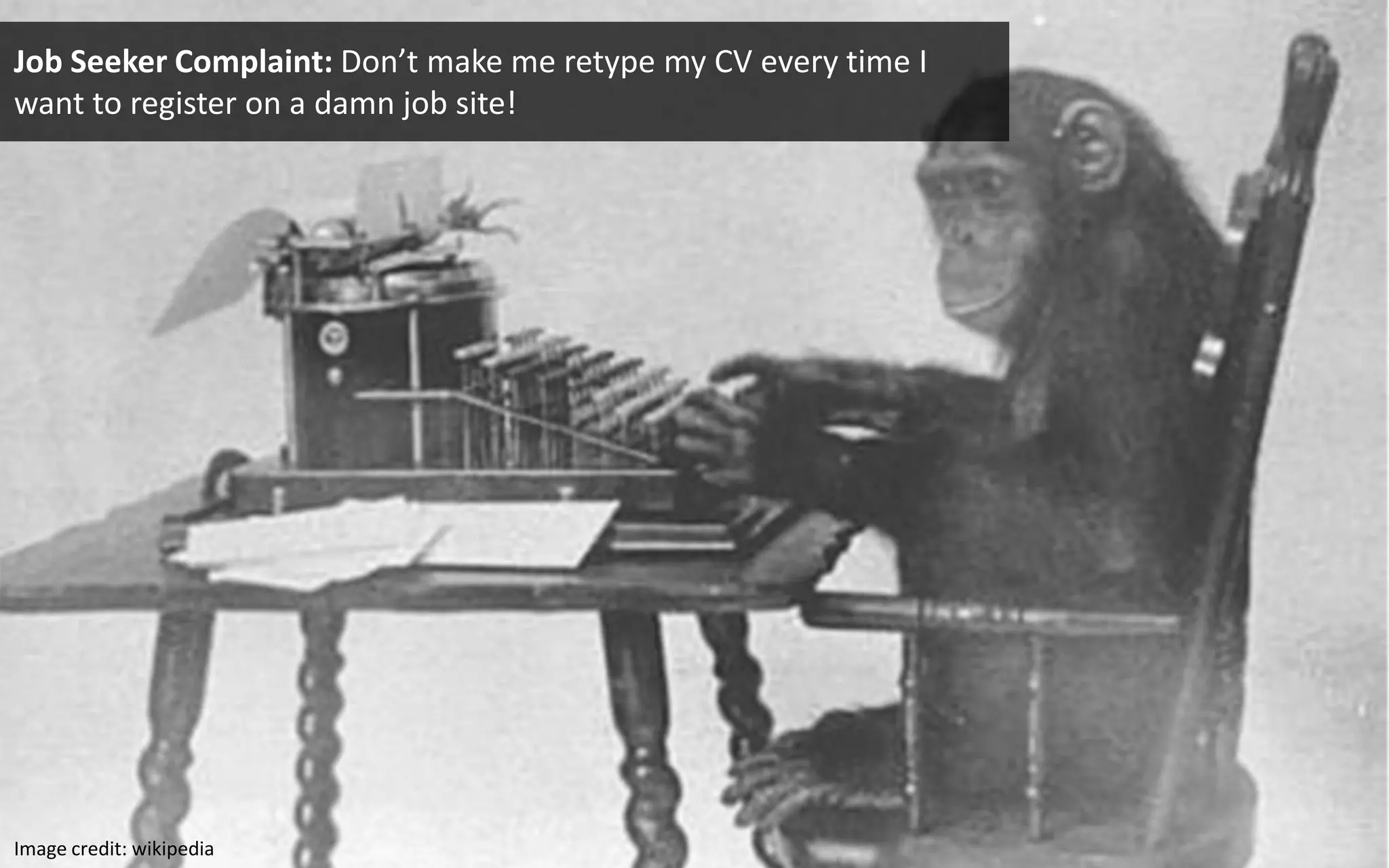 Job Seeker Complaint: Don’t make me retype my CV every time I want to register on a damn job site! Image credit: wikipedia