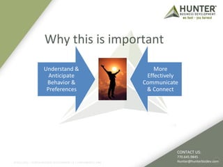 Why this is important 
CONTACT US: 
770.645.9845 
Hunter@hunterbizdev.com 
©2011-2012 :: HUNTER BUSINESS DEVELOPMENT, LP | HUNTERBIZDEV.COM 7 
 