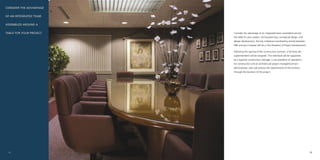 CONSIDER THE ADVANTAGE


OF AN INTEGRATED TEAM


ASSEMBLED AROUND A


TABLE FOR YOUR PROJECT.   Consider the advantage of an integrated team assembled around
                          the table for your project. During planning, conceptual design, and
                          design development, the key individual coordinating activity between
                          HBE and your hospital will be a Vice President of Project Development.

                          Following the signing of the construction contract, a full-time site
                          superintendent will be assigned. This individual will be supported
                          by a regional construction manager, a vice president of operations
                          for construction and an architectural project manager/contract
                          administrator, who will enforce the requirements of the contract
                          through the duration of the project.




 14                                                                                                15
 