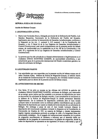 Hábeas corpus solicitante de refugio Guayaquil