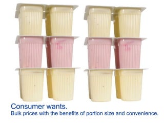 Consumer wants.
Bulk prices with the benefits of portion size and convenience.
 