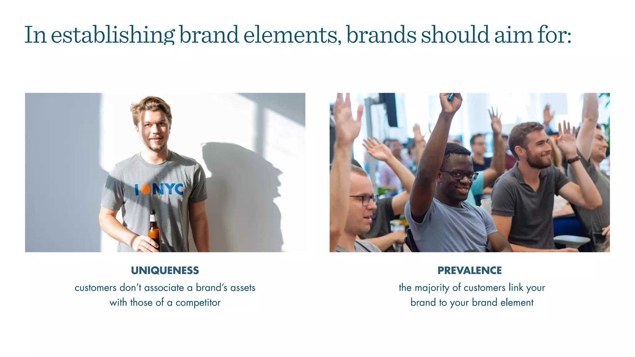 the majority of customers link your
brand to your brand element
UNIQUENESS PREVALENCE
Inestablishingbrandelements,brandsshouldaimfor:
customers don’t associate a brand’s assets
with those of a competitor
 