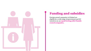 Expenses of
RUNNING A BUSINESS
Accounting and book keeping costs
approximately 50-200 € / hour
Legal services cost approximately
100-300 € / hour
Our network of trusted
service providers is
at your service;
they help international
companies entering the
Helsinki region
partners.helsinkibusinesshub.fi
 