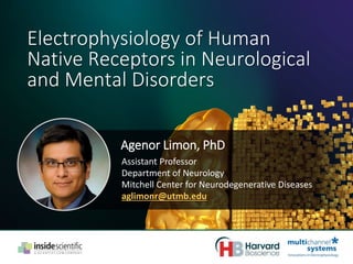 Electrophysiology of Human
Native Receptors in Neurological
and Mental Disorders
Agenor Limon, PhD
Assistant Professor
Department of Neurology
Mitchell Center for Neurodegenerative Diseases
aglimonr@utmb.edu
 
